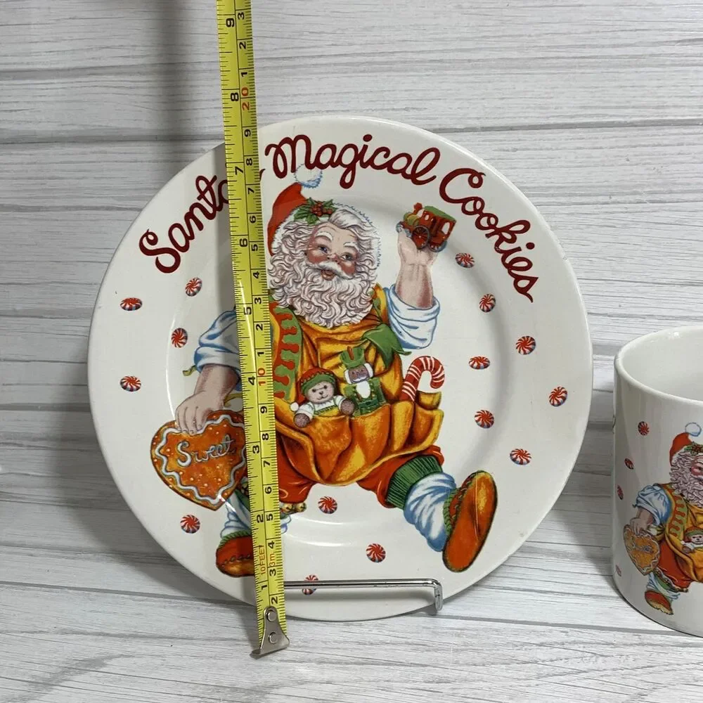 Vintage Santa's Magical Cookies Plate and Mug Cup Set Stoneware Christmas Decor